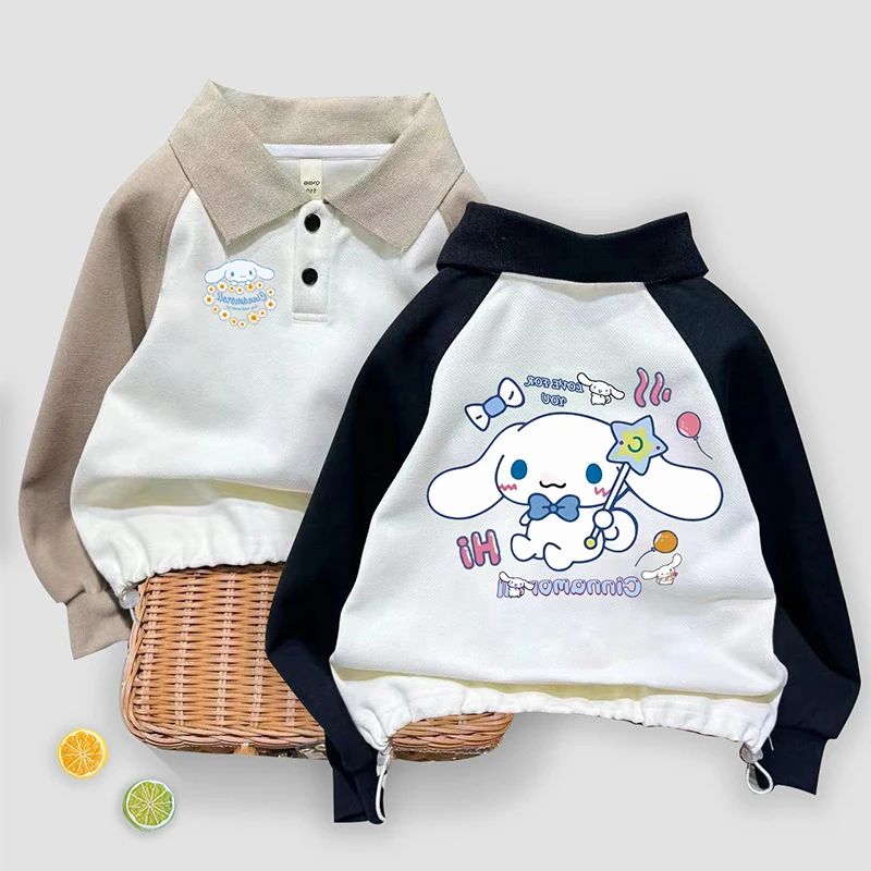 

Anime Sanrios Long Sleeved T-Shirt Girls Cinnamoroll Autumn Korean Style Kids Lapel Sweatshirts Clothes Sweaters Pullovers Tops
