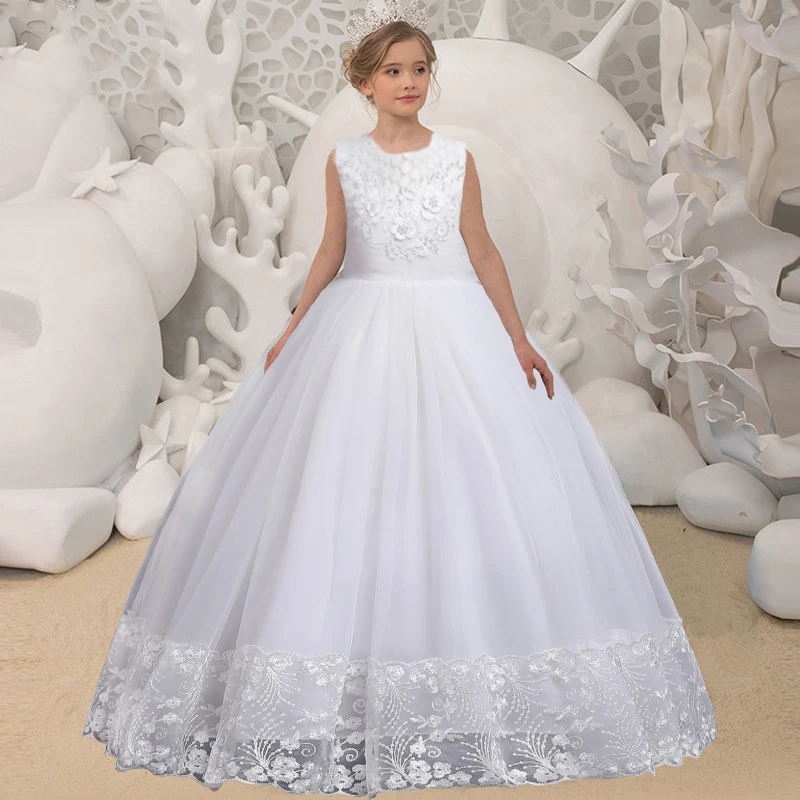 

Pageant White Bridesmaid Dresses Elegant Flower Girl Party Princess Long Evening Dress For Girls Children Wedding Prom Gown