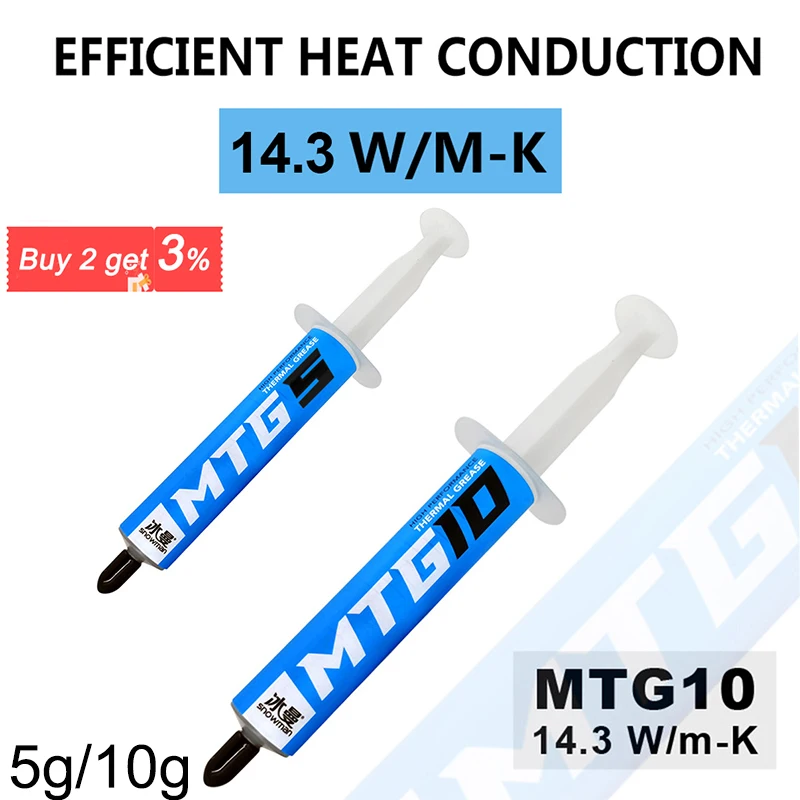 

5g/10g Syringe MTG5/MTG10 Thermal Conductive Grease Paste 14.3W/mk for AMD Intel Processor CPU Heat Sink Fan Cooling VGA
