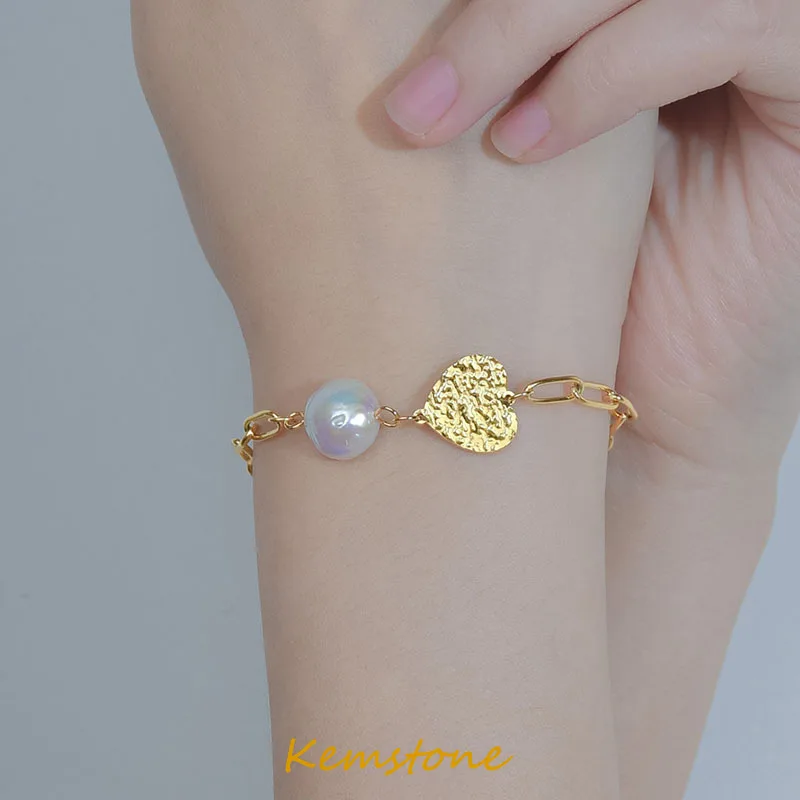 Женский браслет из титановой стали Kemstone с подвеской в виде сердца Жемчужное