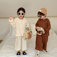 2022 autumn new children hooded clothes set baby casual hoodie pants 2pcs suit solid children casual clothing boy girl outfits