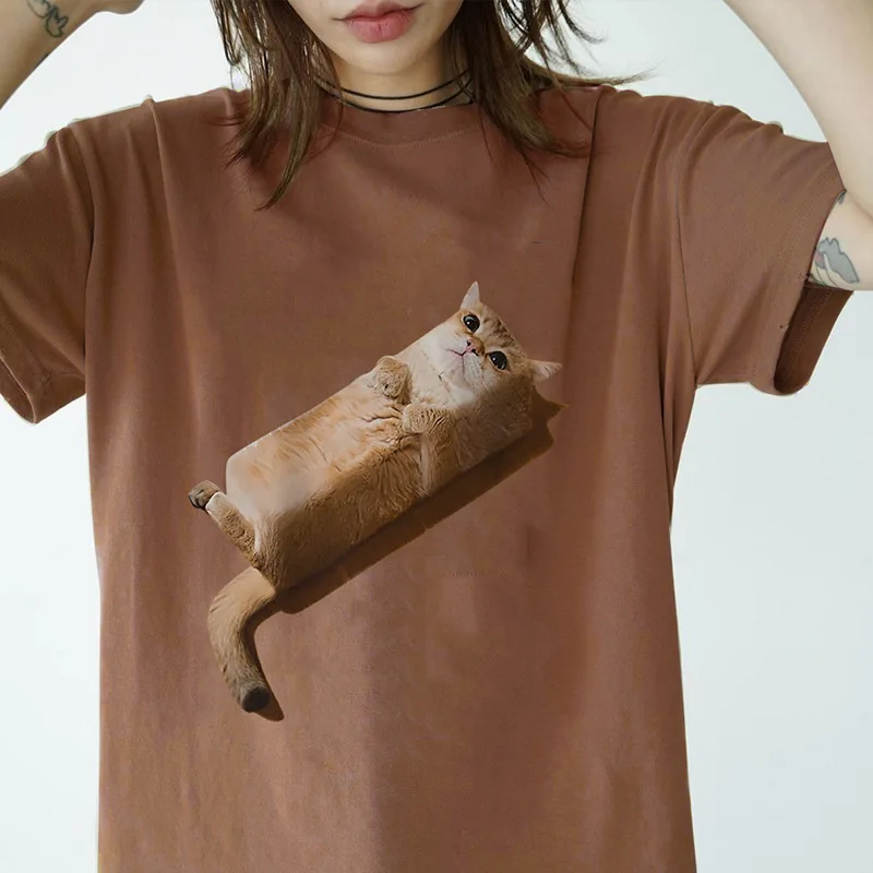 

Парные повседневные футболки, сезон весна-лето 2023, Модные свободные футболки с круглым вырезом и коротким рукавом и принтом кошки, женская и мужская одежда, топы