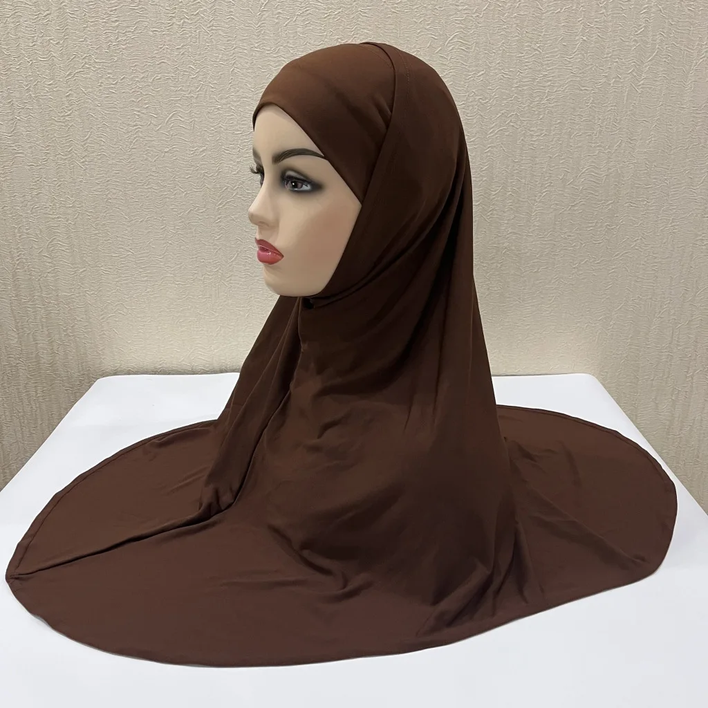 Plain Two-Piece Large Size Muslim Hijab With Inner Chin Part Women Amira Pull On Ready To Wear Top Quality