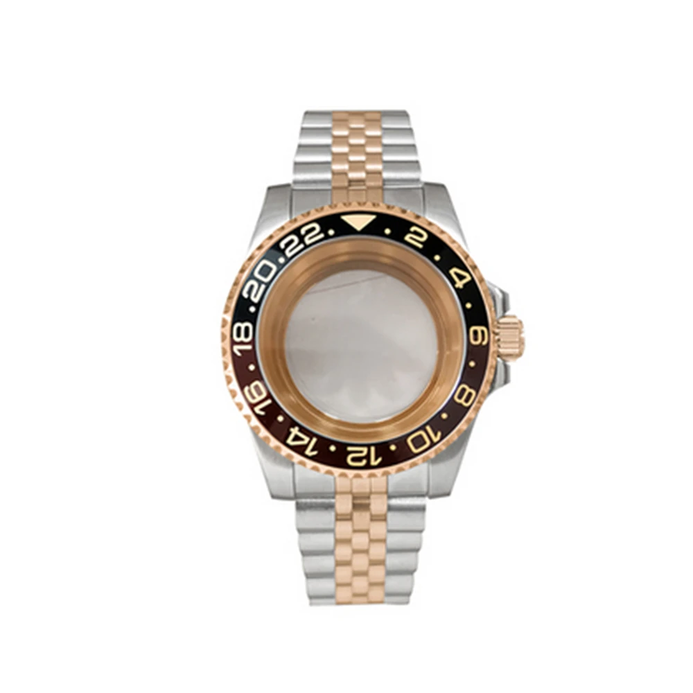 

40MM Watch Case Set + Stainless Steel Band Strap Transparent Bottom Sapphire Glass Replacement Accessories Kit for NH35/ NH36