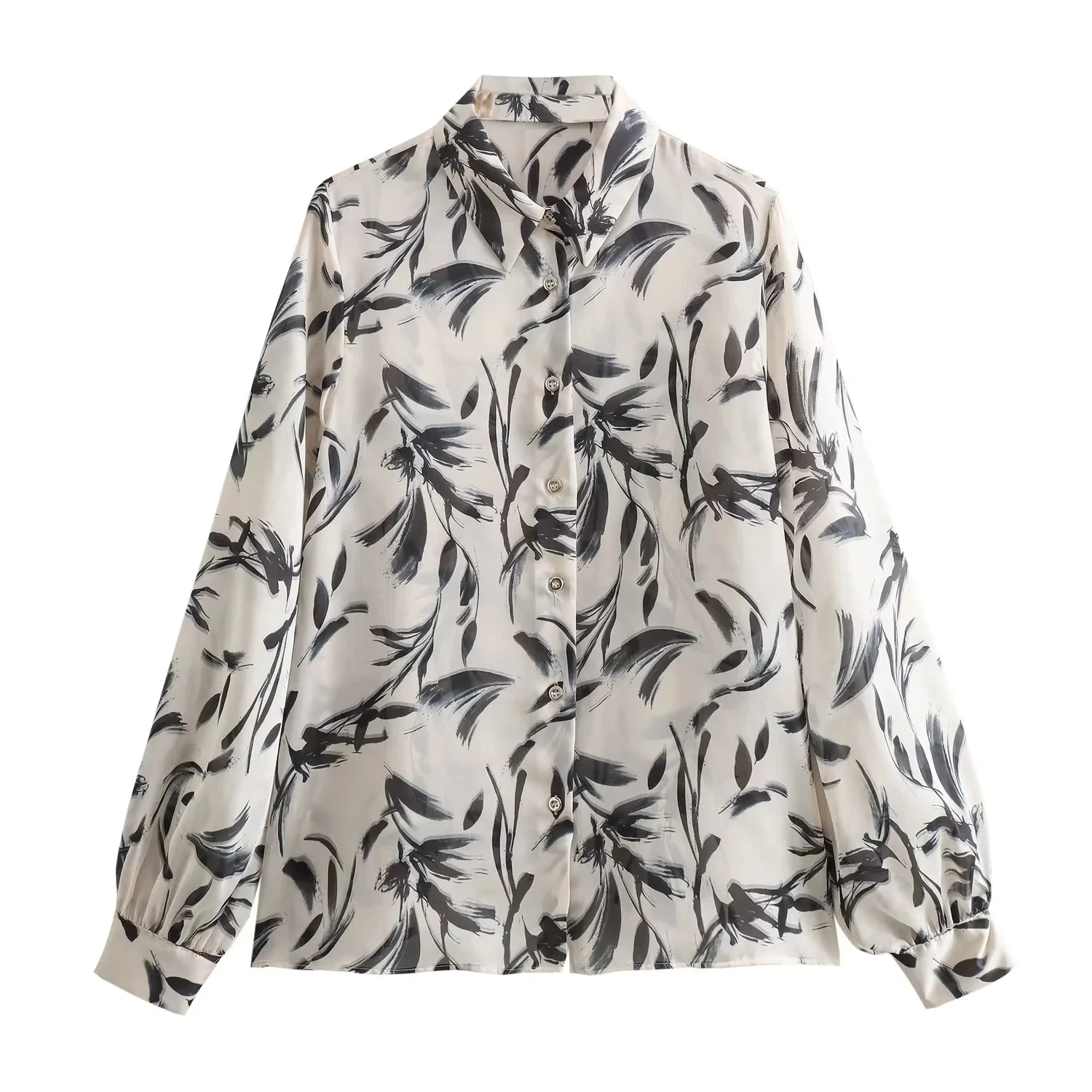 

TRAF Woman's Floral Print Shirt Elegant Lapel Single Breasted Flowy Blouses 2023 Autumn Women Casual Holiday Top Chic Thin Shirt