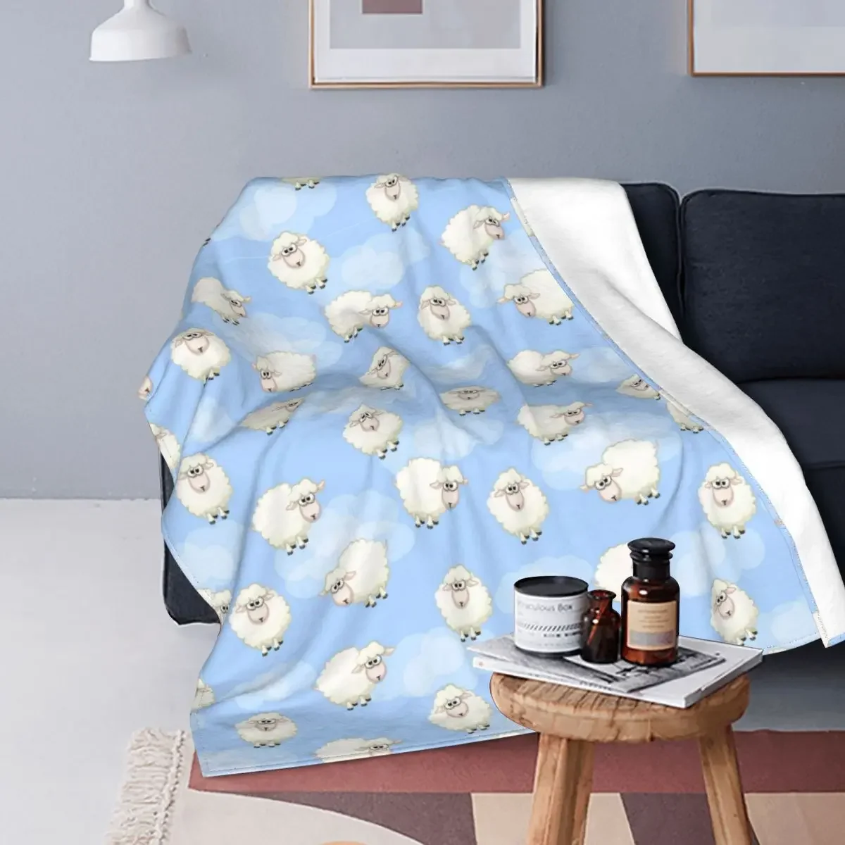 

Seamless Pattern With Cute Funny Herd White Sheep Blankets Flannel Animal Soft Throw Blanket for Bedding Office Bedding Throws