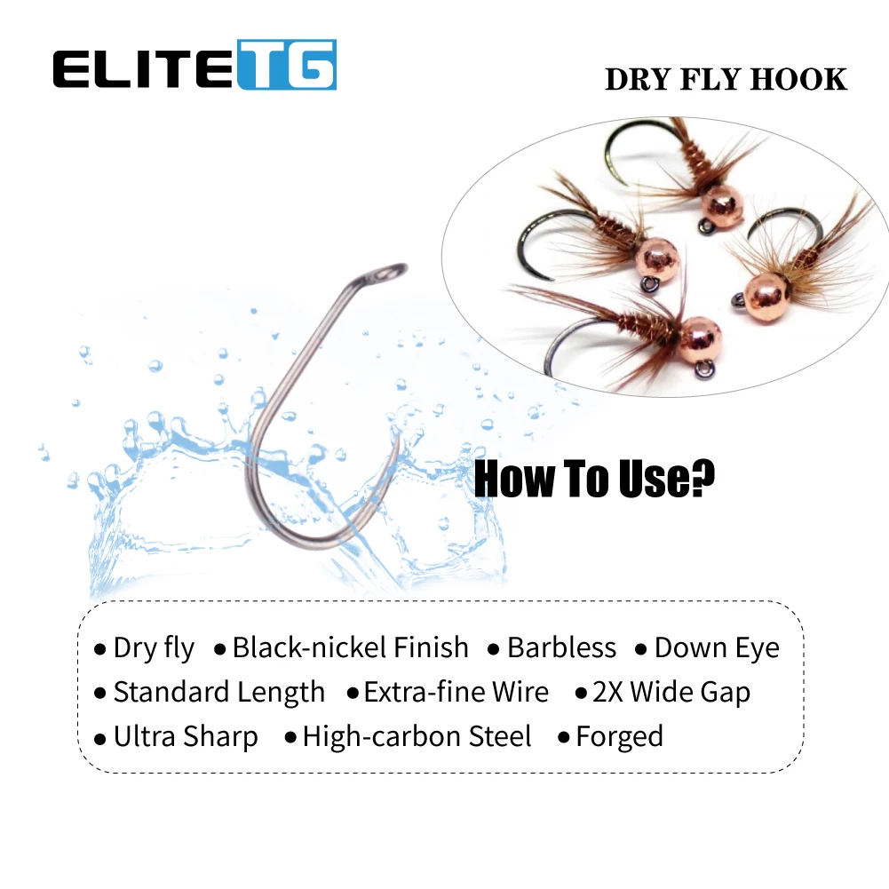 Elite TG 100pcs Fly Tying Hooks Coating High Carbon Dry Streamer Wet Caddis Fly Hooks Japan Fishhooks Trout Fly Tying enlarge