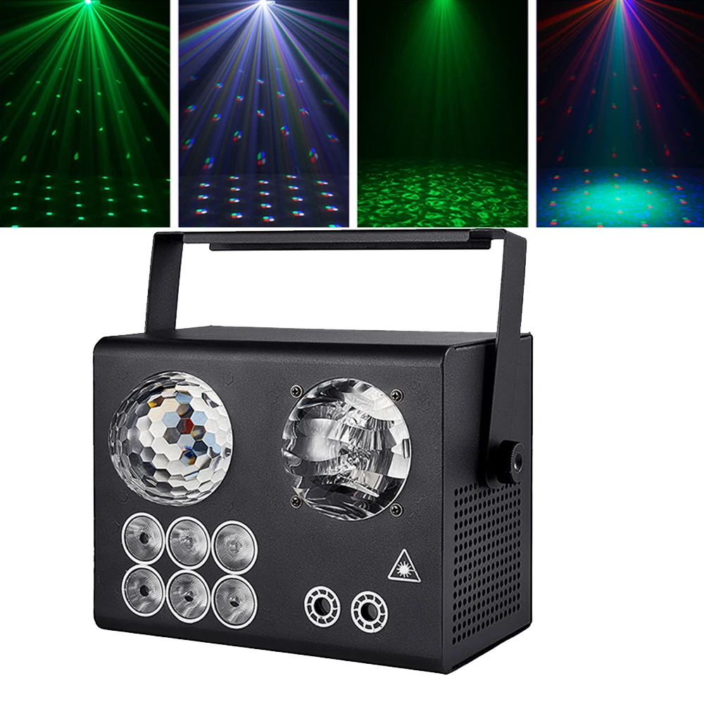 Stage Light DMX/Remote Control Dj Light 4 IN 1 Effect LED Magic Ball Strobe Light RG Laser Projector for Disco Christmas Shows