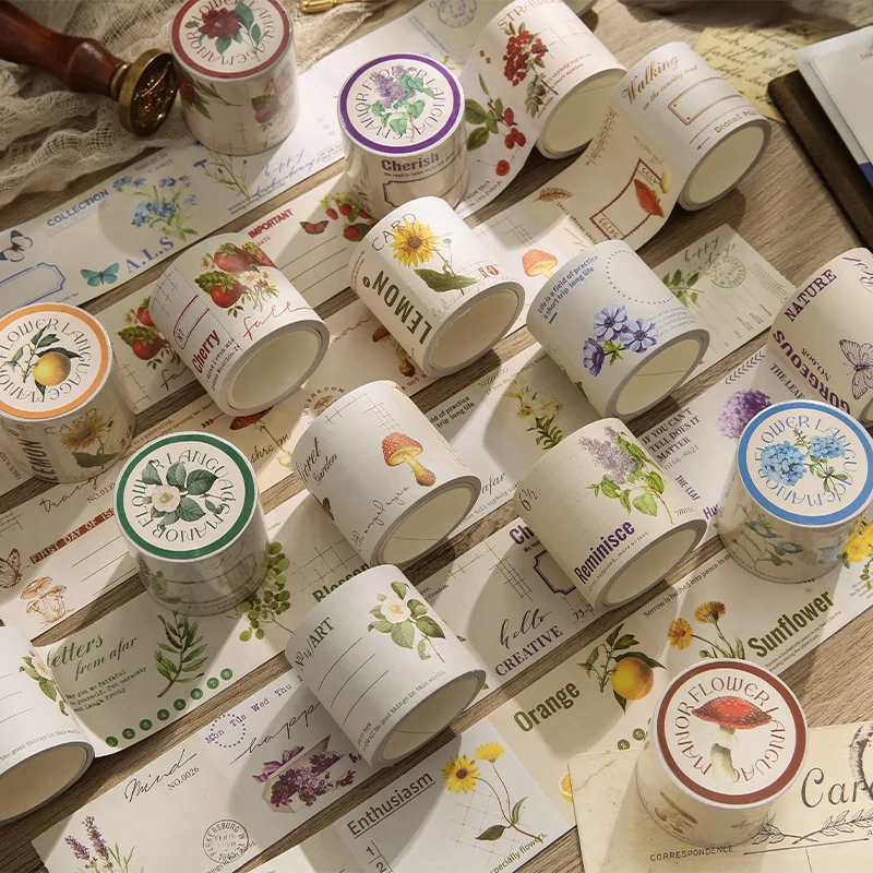 

Retro Plant Rose Mushroom Decorative Adhesive Tape Vintage Flowers Masking Washi Tape Diy Scrapbooking Sticker Label Stationery