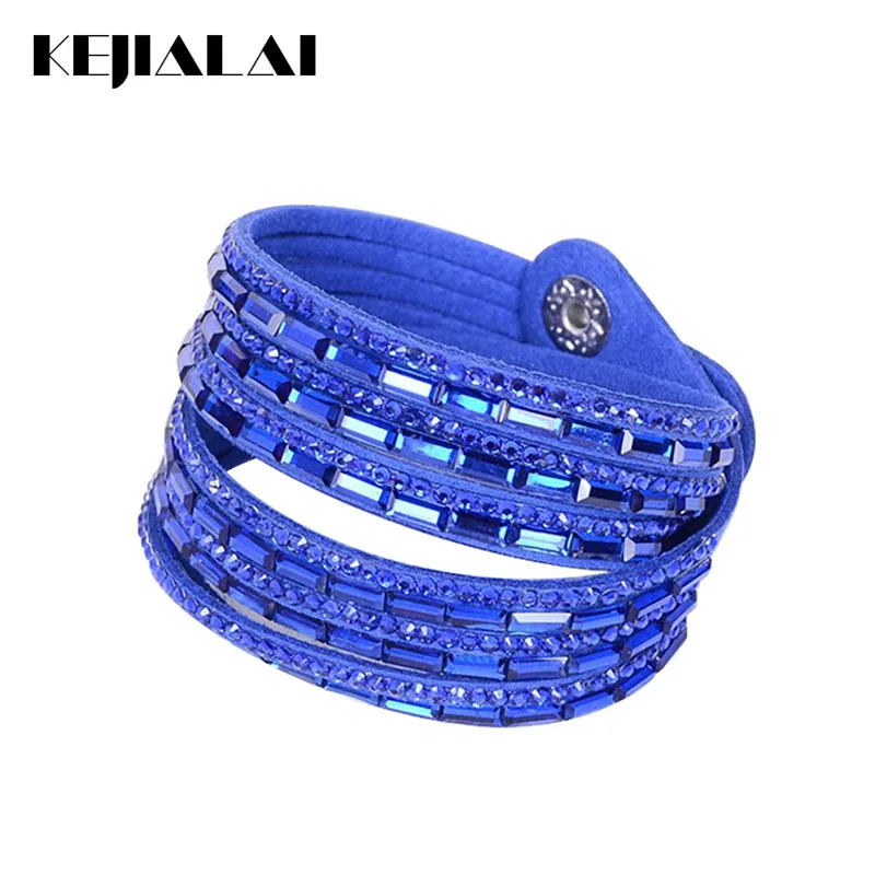 Kejialai Women Leather Bracelets Double Circle Wrap Bracelets Rhinestone Multilayer Women's Bracelet Fashion Jeweley KJL005