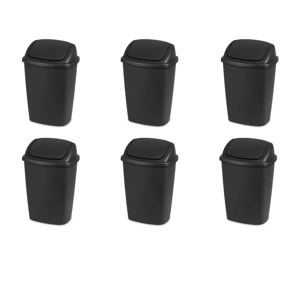 

7.5 Gal. SwingTop Wastebasket Plastic, Black, Set of 6 kitchen trash can