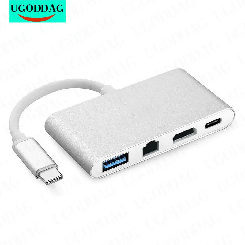 

Type C Hub to RJ45 Ethernet 4K HDMI-compatible USB C 3.0 Adapter Dock for Macbook iPad Surface Samsung S21 Dex Xiaomi 10 PS5 TV