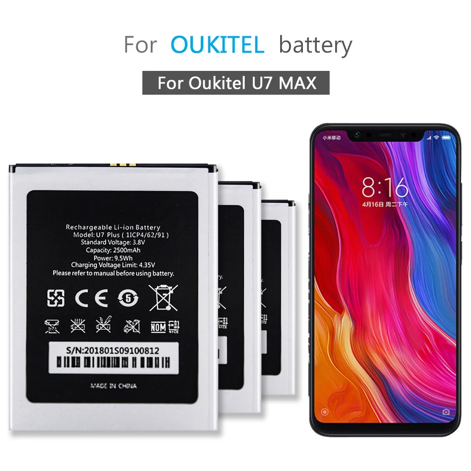 

U 7 MAX 2500mAh Battery For Oukitel U7 MAX U7Max Mobile Phone Li-ion Bateria + Tracking Number