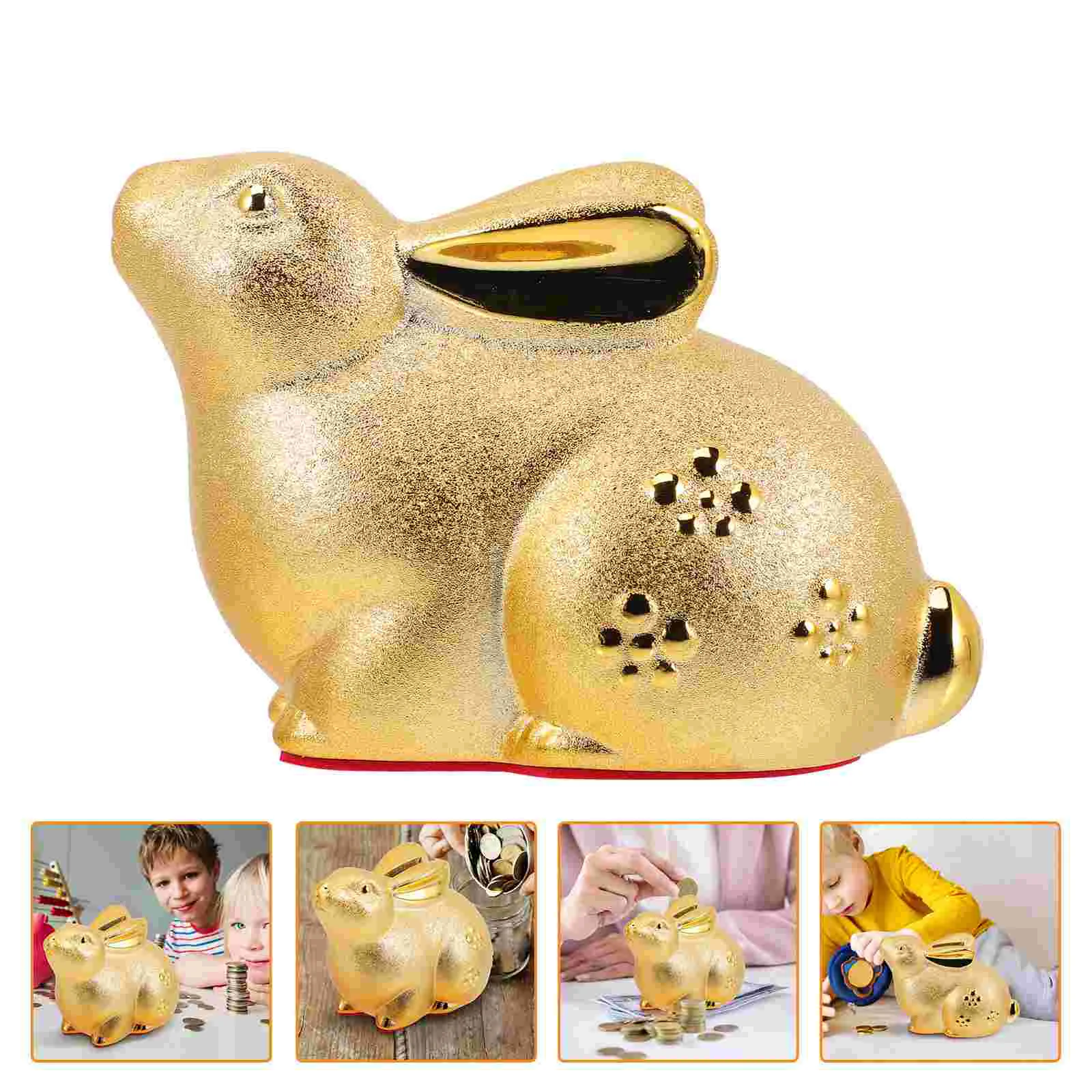 

Bank Rabbit Piggy Money Bunny Coin Saving Jar Figurine Pot Zodiac Chinese Animal Kids Year Cartoon Statue Shui Feng Box Ceramic