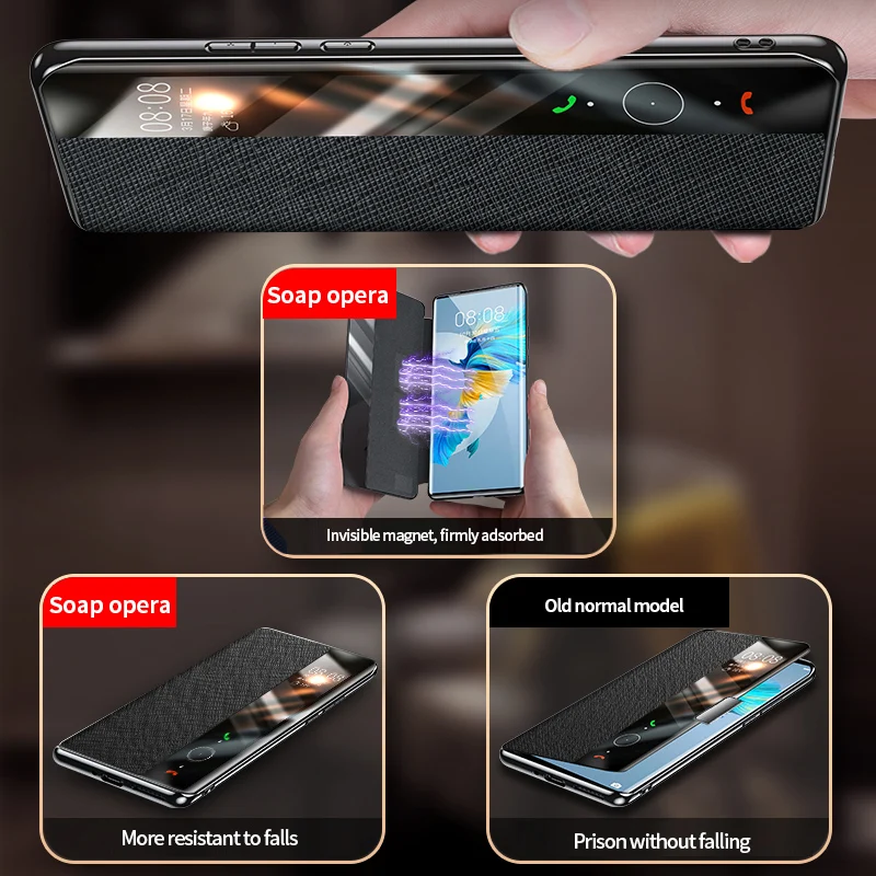Original Leather Smart Flip Case for Huawei P60 P50 P40 Mate 50 40 30 Pro 50E 40E Designer Luxury Magnetic Book Back Cover