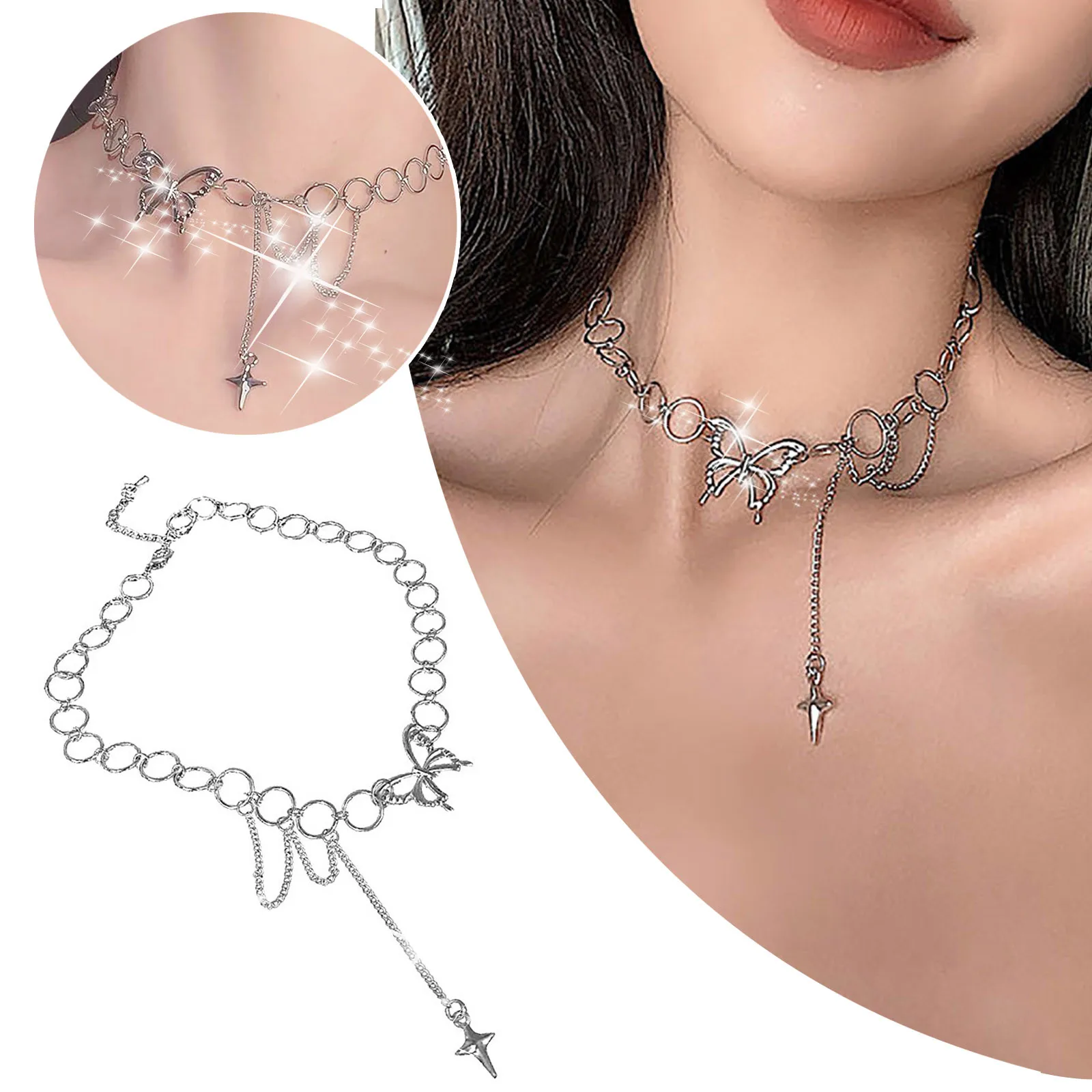 

Butterfly Necklace Women's Trend Light Luxury Design Versatile Clavicle Chain Necklace Chain for Ring Necklace