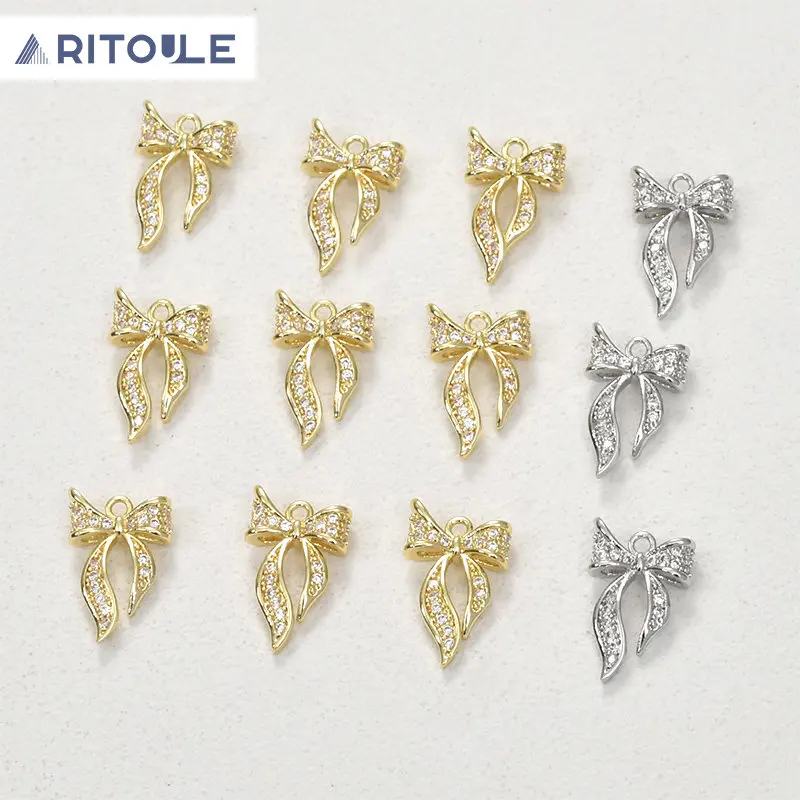 

14k gold exquisite zircon bow ribbon pendant diy bracelet necklace ear jewelry pendant accessories materials