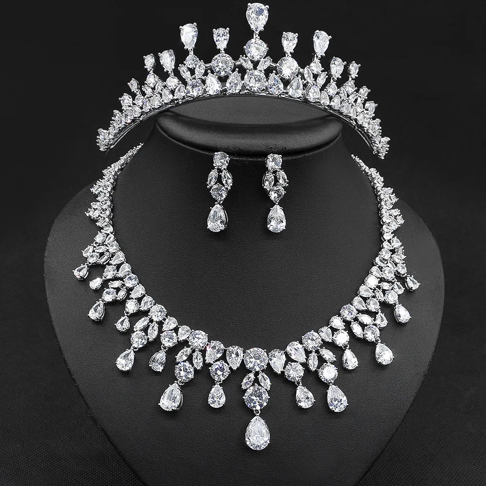 

Top Quality Luxury Zircon Crystal Jewelry Set Women Indian Dubai Bride Wedding Party Boutique Accessory бижутерия люкс качества