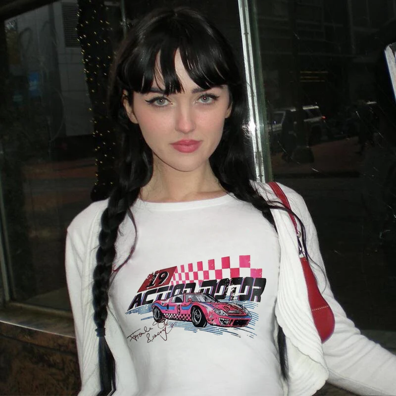 

Y2K Женская футболка для малышей, уличная одежда, Байкерская винтажная укороченная летняя белая футболка в стиле панк с буквами для девушек, Повседневная Базовая футболка в готическом стиле, эмо