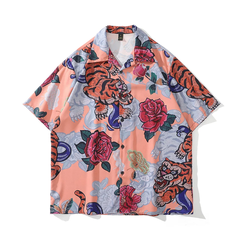 

Dark Icon Floral Tiger Oversized Street Fashion Men Women Shirt Summer Thin Material Beach Shirts
