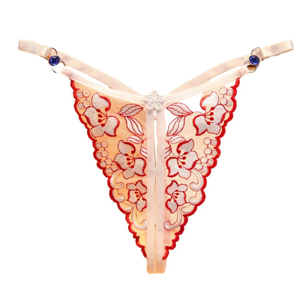 

Women Sexy Lace Full Translucent Thong Briefs Flower Embroidery G-string Panties Open Gear Erotic Seductive Lingerie Bikini