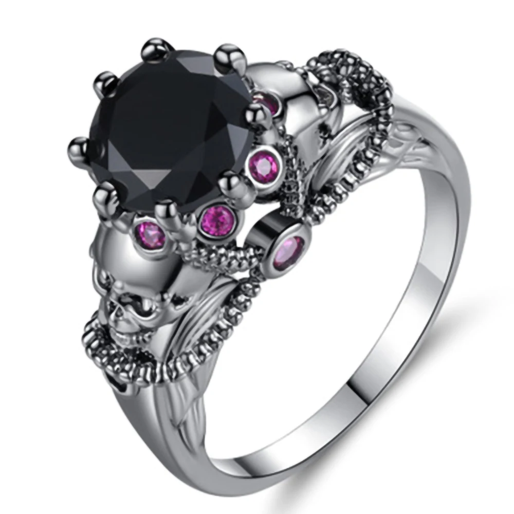 

Fashion Beautiful Dark Style Colored Crystal Black Stone Stainless Steel Amethyst Ring Jewelry Gifts for Women