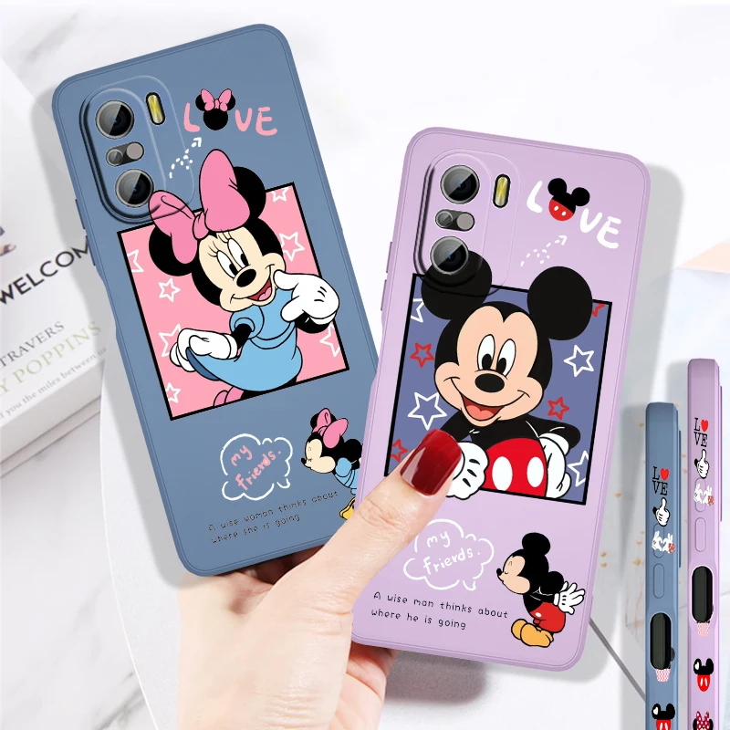 

Disney Mickey Minnie Mouse For Redmi K50 K40 Gaming K30 K30S 10 10X 9A 9 9T 9C 9AT 8 8A 7 5G Liquid Left Rope Soft Phone Case