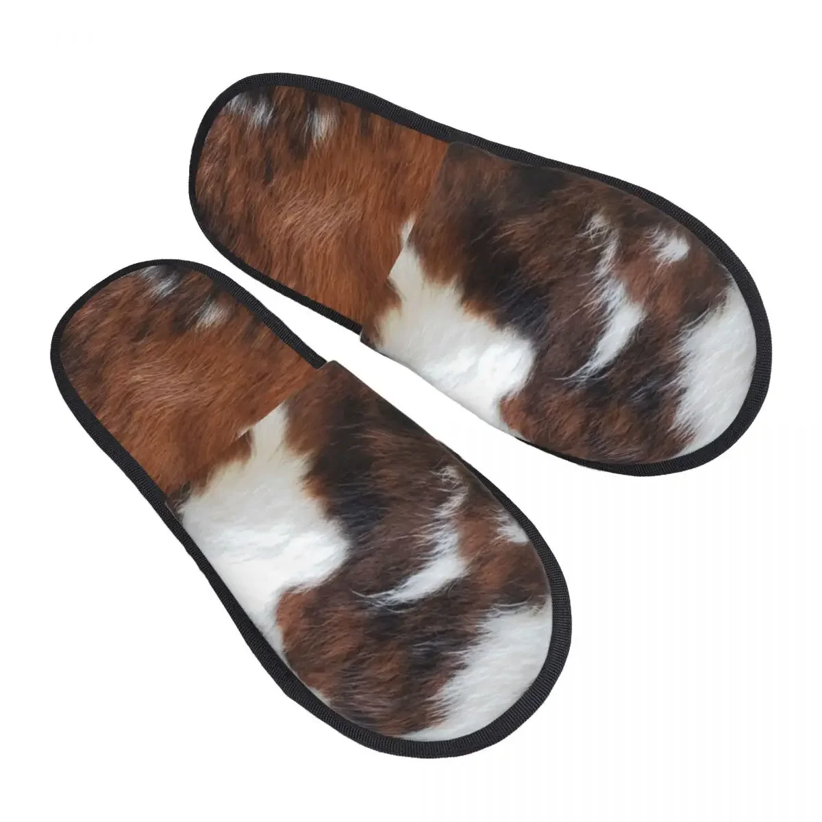 

Домашние тапочки из воловьей кожи для женщин, удобные тапочки с пенным наполнителем с эффектом памяти, текстурой животного и мехом, без застежки, для спа, с 3D принтом