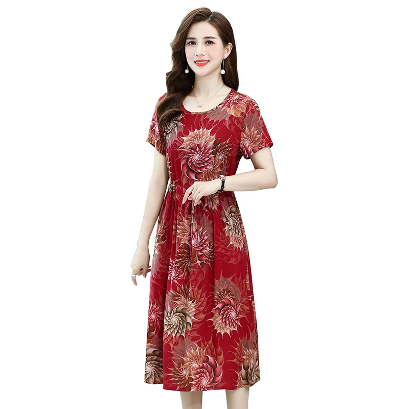 

2023 элегантные женские платья, женское свободное платье с круглым вырезом и коротким рукавом с цветочным принтом, женское винтажное платье, ...