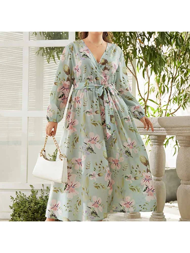 Spot 2022 spring/summer new Middle East plus-size fashion temperament print elasticated waist dress women