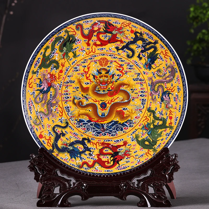 Placa Ornamental de cerámica de arte Fengshui, decoración de nueve dragones de...