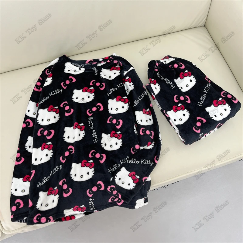 Новая фланелевая пижама Sanrio Y2k Kitty осенние пижамные штаны Hello женские теплые