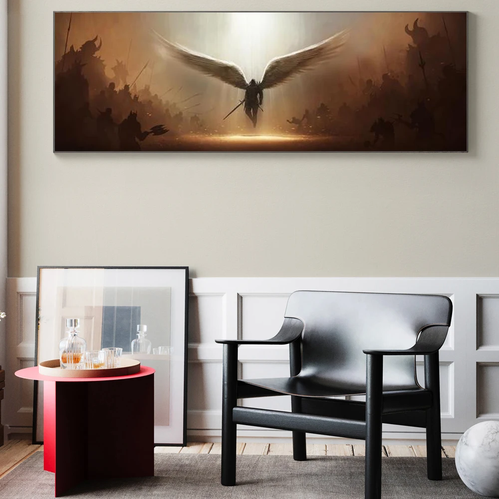 

Canvas Painting the Archangel of Justice Tyrael Wall Art Home Decoration Abstract Angel in Battle Posters and Prints Living Room