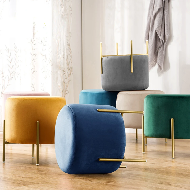 

Modern Light Luxury Round Low Stool Ins Net Red Foot Change Shoe Stool Nordic Dressing Sofa Stool Pier Living Room Sofa