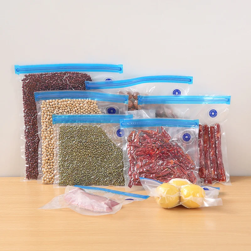 

10pcs Food Vacuum Bag Household Compression Bag Manual Air Extraction Belt Food Kitchen Storage Fresh-Keeping with Sobbing Pump