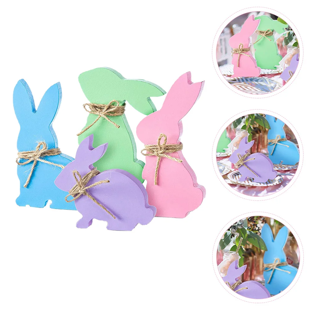 

Easter Decor Bunny Tray Wood Signs Decorations Tiered Wooden Centerpiece Sign Figurine Spring Tabletop Table Tier Rabbit Craft