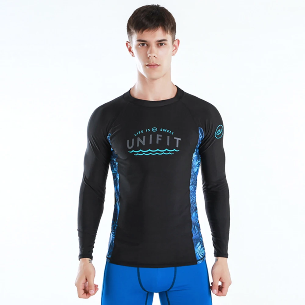 Men's Fashion Long Sleeve Swim T-Shirts Swimwear Beach Rash Protection UV Protection Water Sports Surfwear Swim T-Shirts 2022