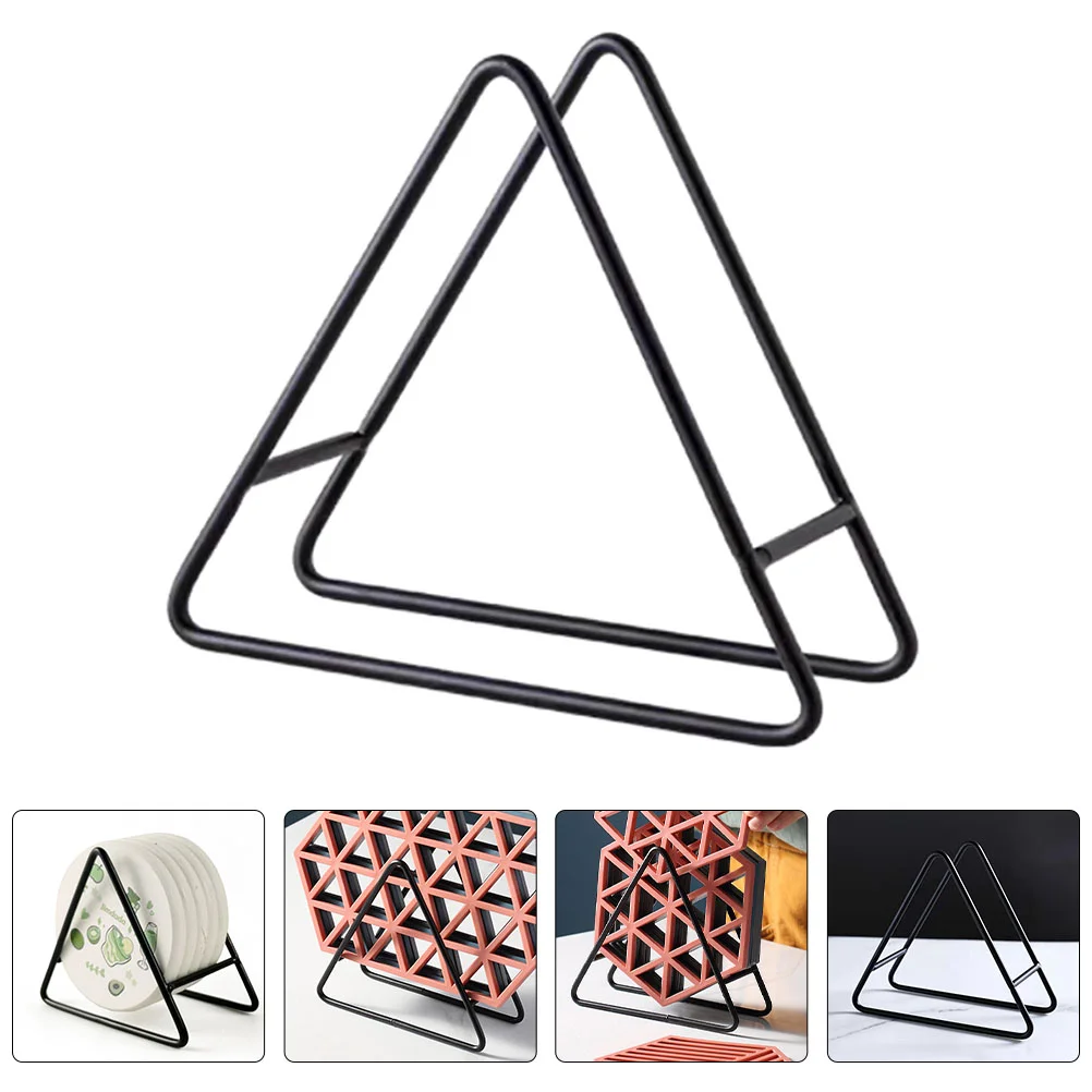 

Coaster Holder Stand Rack Display Plate Iron Dish Metal Storage Coasters Holders Triangle Kitchen Drink Round Black Support