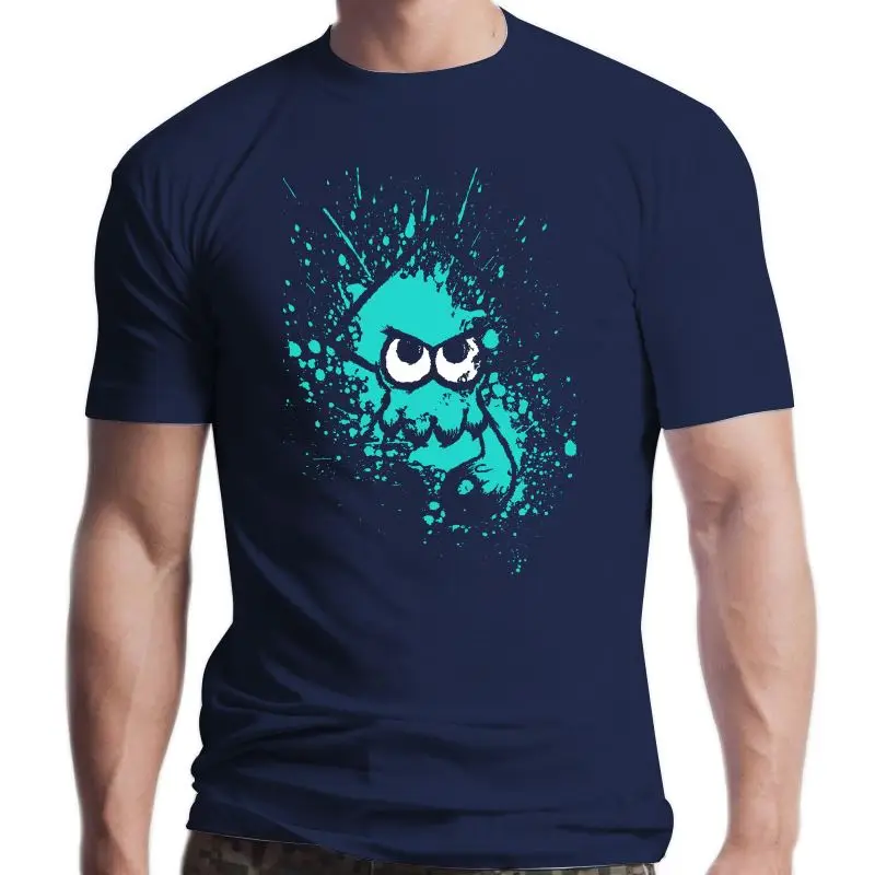 

Новинка, Мужская футболка, футболка унисекс с рисунком черного кальмара и чистыми глазами на голубой маске от брызг, футболка с принтом, фут...