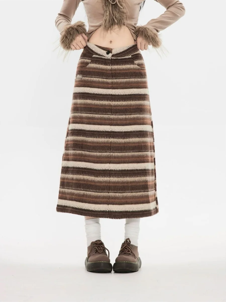 Женская юбка трапециевидной формы в полоску винтажная эстетичная асимметричная