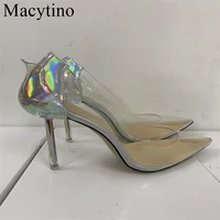women pumps 2022 transparent high heels sexy pointed toe slip on wedding party brand fashion shoes for lady