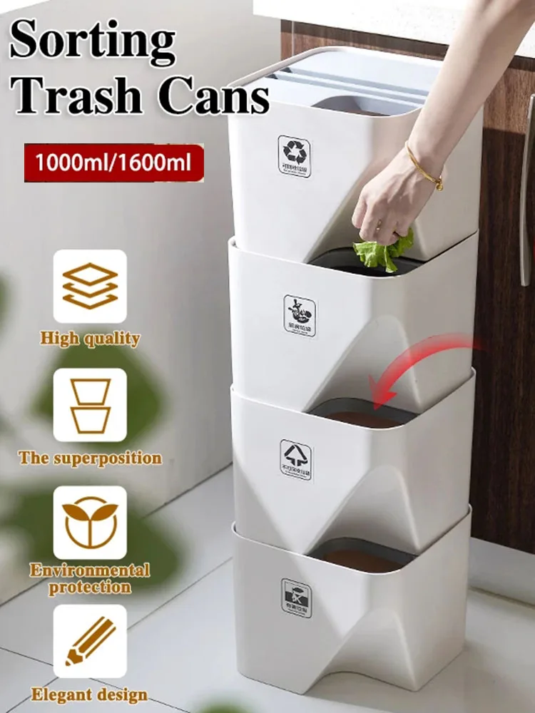 

Kitchen Garbage Can Stacked Sorting Trash Can Dry and Wet Separation Recycle Compost Bin Household Waste Bin Trash Can Bedroom