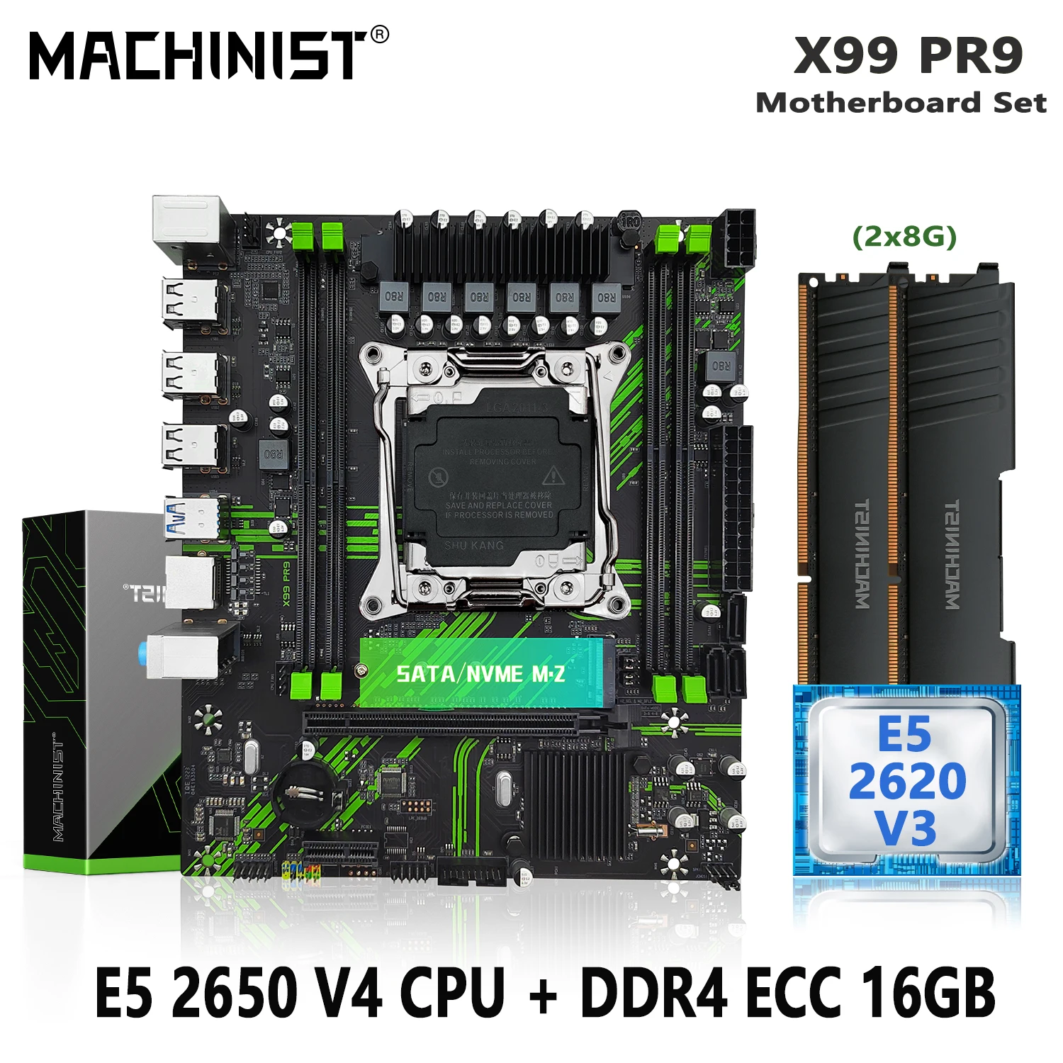 

Комплект материнской платы MACHINIST X99 LGA 2011-3 Kit Xeon E5 2620 V3 процессор 16 Гб (2x8 ГБ) DDR4 ECC RAM память Nvme M.2 USB3.0 PR9