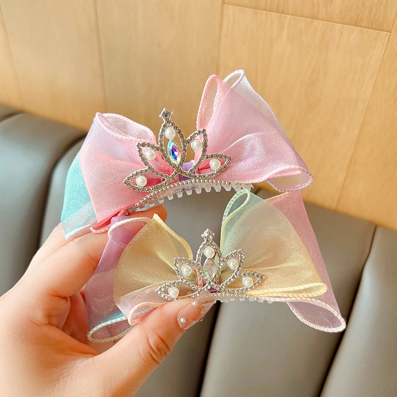

Children Cute Sweet Bow Hair Comb Crown Headdress Insert Comb Princess Girl Broken Hair Artifact Hairpins Kids Hair Accessories