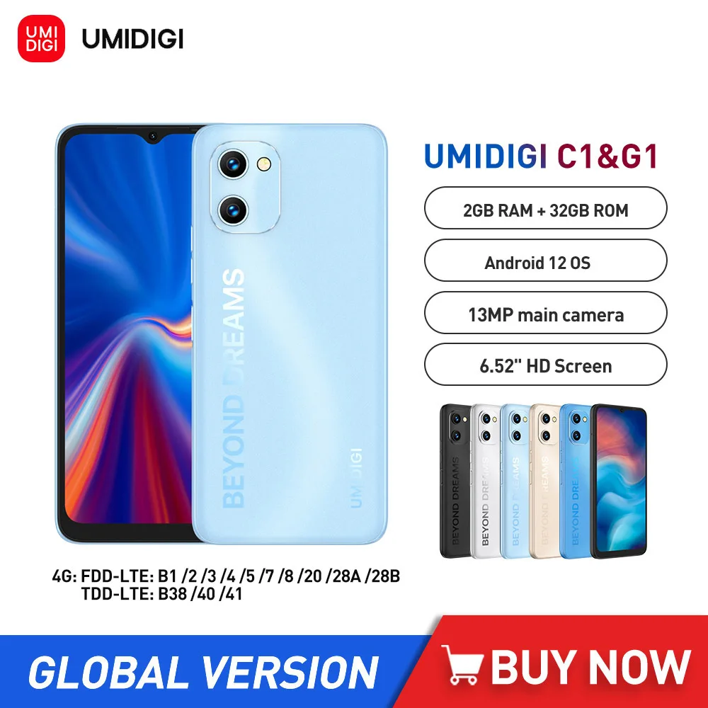 UMIDIGI C1/G1 смартфон с 5,5-дюймовым дисплеем, четырёхъядерным процессором MTK6739, ОЗУ 2 Гб, ПЗУ 32 ГБ, 6,52 мАч, 13 МП, Android 12