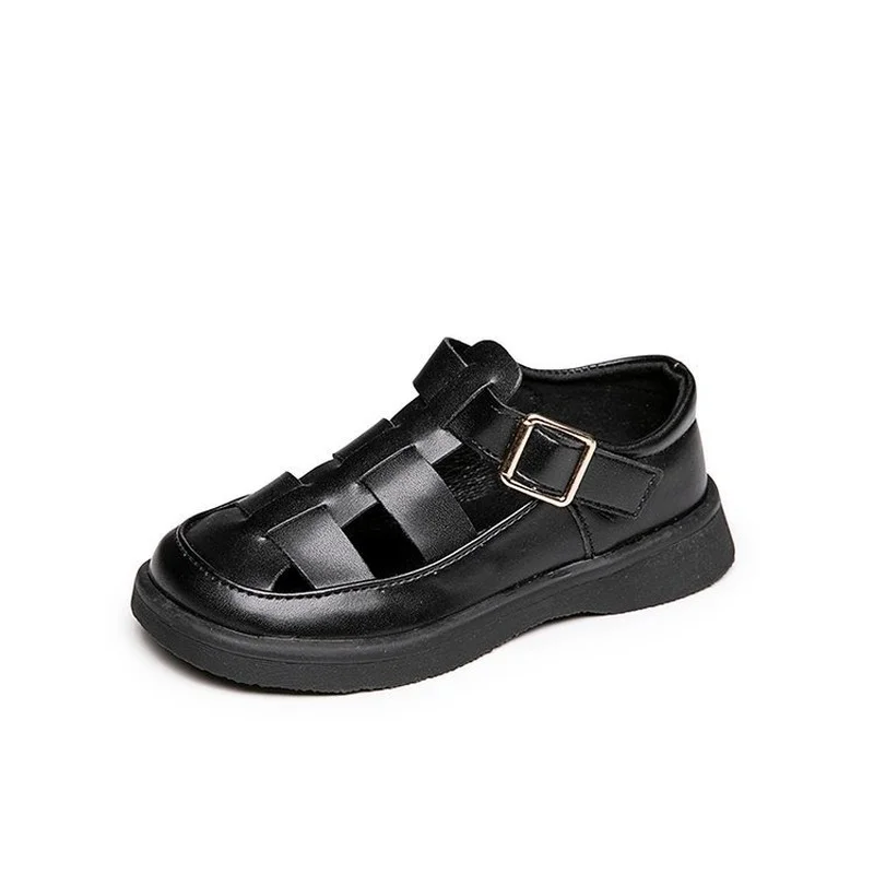 

Сандалии с закрытым носком для мальчиков и девочек, модные римские босоножки с перфорацией, кожаные туфли на липучке, в британском стиле, ле...