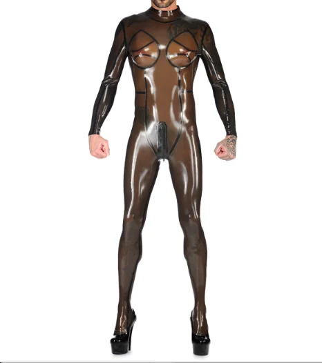 

100%Latex 100%Rubber Brown women's loose Jumpsuit racing uniform party role play black decoration hand customized 0.4mm XS-XXL