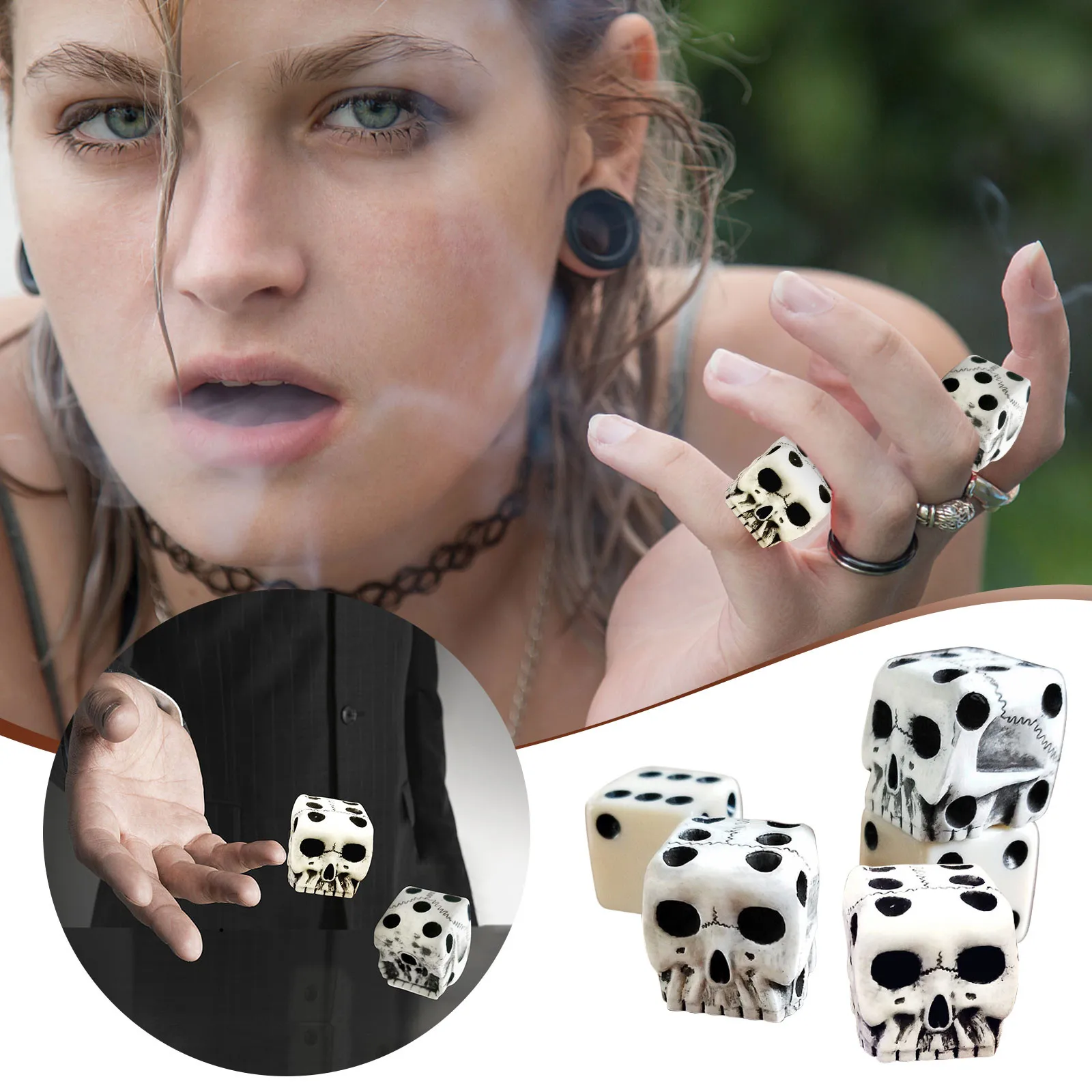 

5PCS Skeleton Dice Scary Novelty Decorative Ornament 6 Sided D6 Dice Colorful Ornament Set Money Ornaments for Christmas Tree