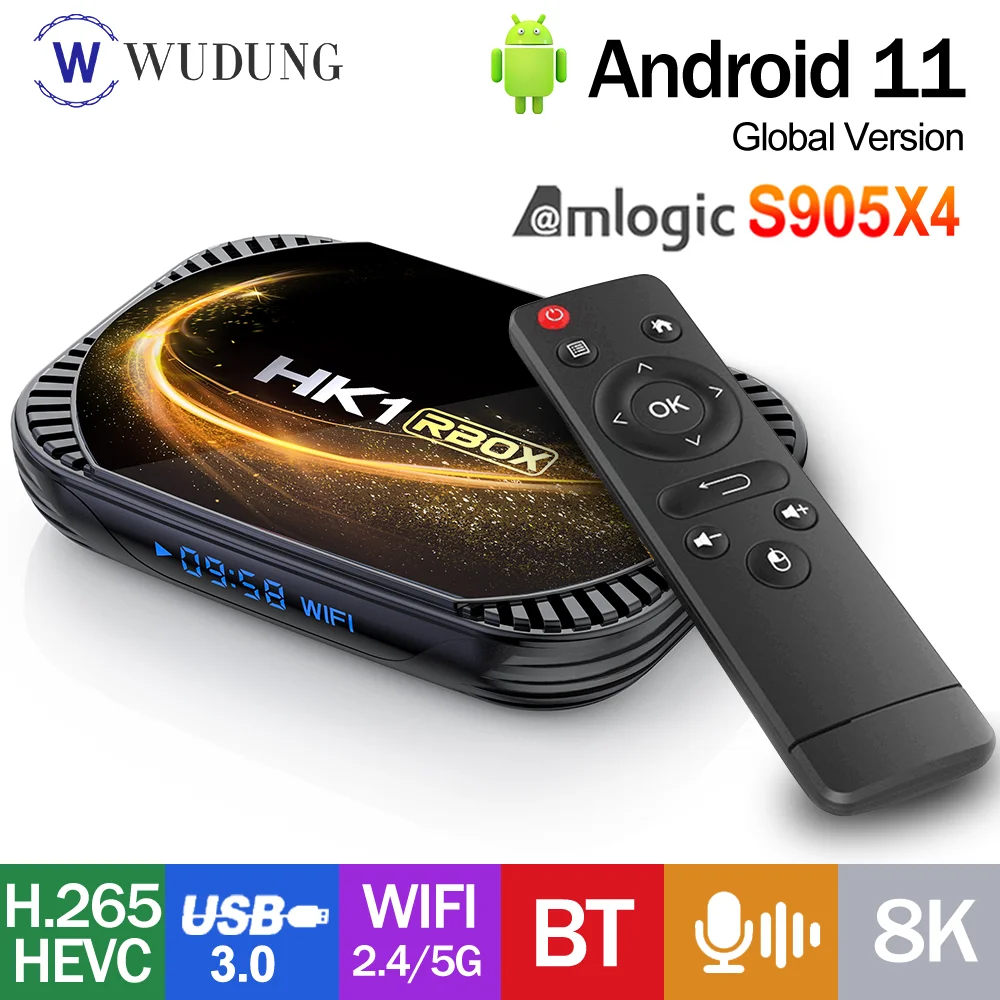 

HK1 RBOX X4S Smart TV Box Android11 Amlogic S905X4 4GB RAM 32GB/64GB/128GB 2.4G&5G Dual Wifi 100M LAN Youtube 8K 4K Set Top Box
