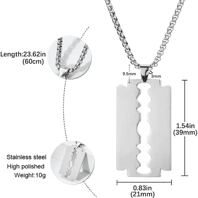 

Fashion Silver Color Stainless Steel Razor Bitcoin Blades Pendant Necklaces Men Jewelry Steel Male Shaver Shape Sweater Necklace